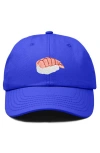 Dalix Shrimp Sushi Embroidered Dad Cap In Blue