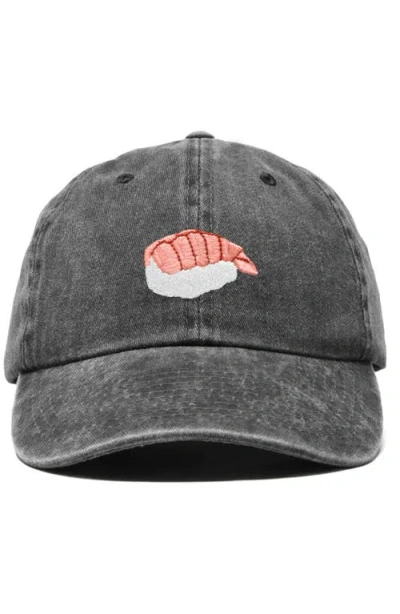 Dalix Shrimp Sushi Embroidered Dad Cap In Washed Black