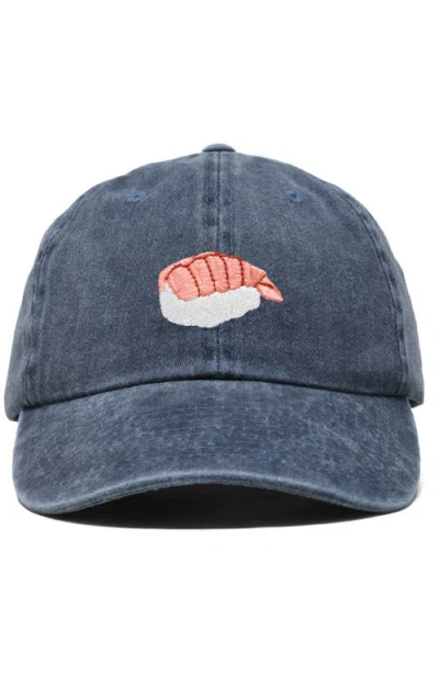Dalix Shrimp Sushi Embroidered Dad Cap In Blue