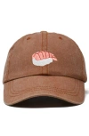 Dalix Shrimp Sushi Embroidered Dad Cap In Washed Orange