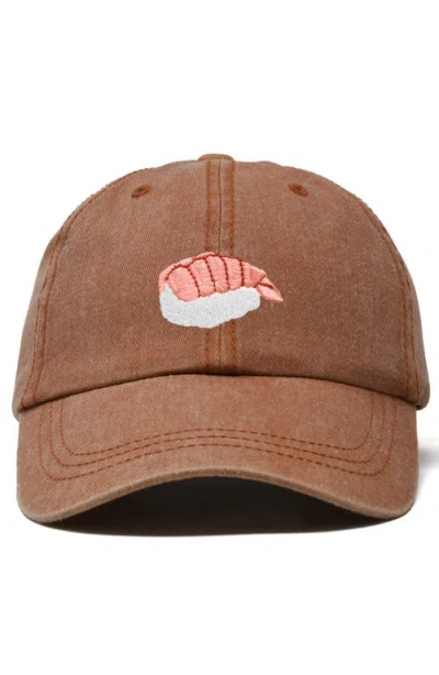 Dalix Shrimp Sushi Embroidered Dad Cap In Washed Orange