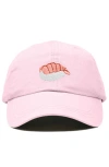Dalix Shrimp Sushi Embroidered Dad Cap In Pink
