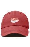 Dalix Shrimp Sushi Embroidered Dad Cap In Red