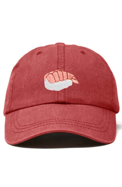 Dalix Shrimp Sushi Embroidered Dad Cap In Red
