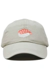 Dalix Shrimp Sushi Embroidered Dad Cap In Washed Stone White