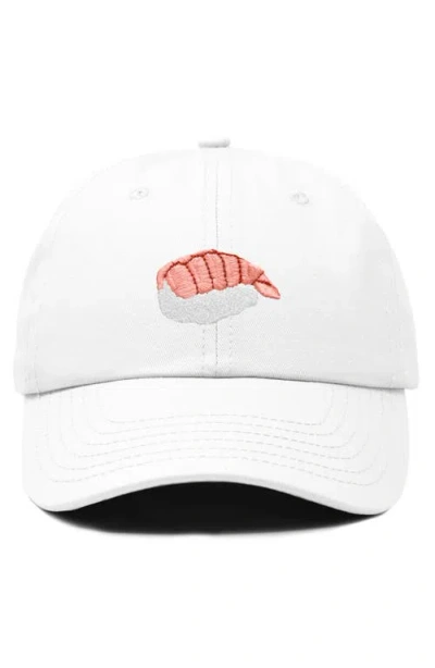 Dalix Shrimp Sushi Embroidered Dad Cap In White
