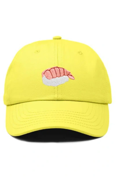 Dalix Shrimp Sushi Embroidered Dad Cap In Yellow