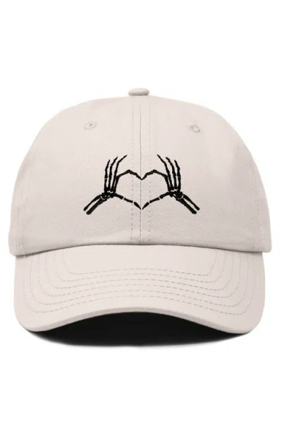 Dalix Skeleton Heart Embroidered Dad Hat In Beige