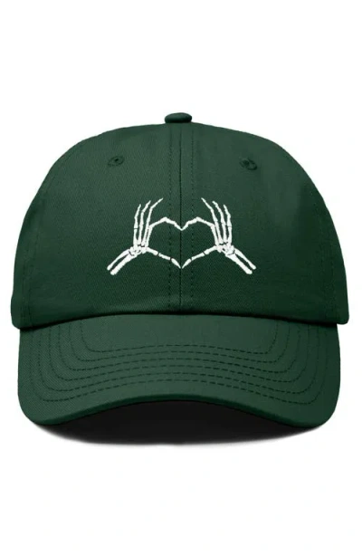 Dalix Skeleton Heart Embroidered Dad Hat In Dark Green