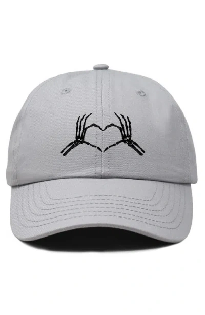 Dalix Skeleton Heart Embroidered Dad Hat In Gray