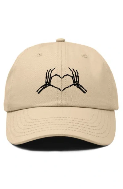 Dalix Skeleton Heart Embroidered Dad Hat In Khaki