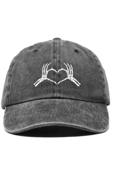 Dalix Skeleton Heart Embroidered Dad Hat In Washed Black