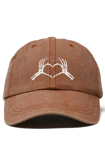 Dalix Skeleton Heart Embroidered Dad Hat In Washed Orange