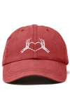 Dalix Skeleton Heart Embroidered Dad Hat In Washed Red