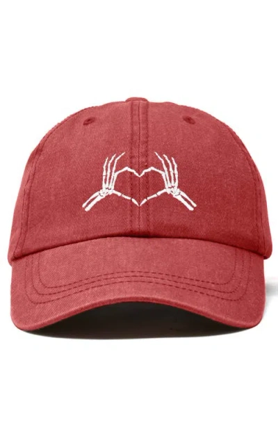 Dalix Skeleton Heart Embroidered Dad Hat In Washed Red