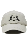 Dalix Skeleton Heart Embroidered Dad Hat In Washed Stone White
