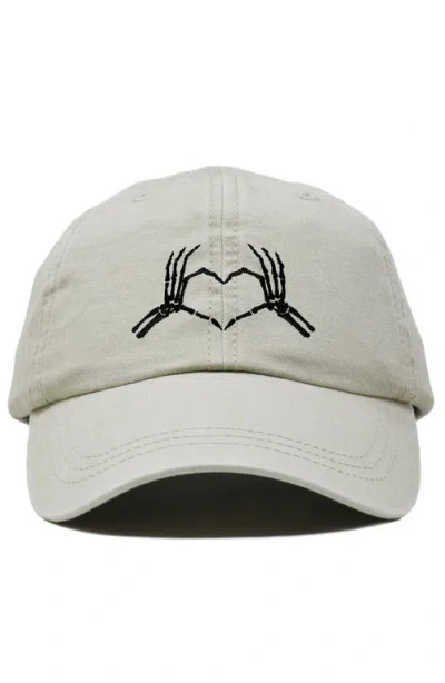 Dalix Skeleton Heart Embroidered Dad Hat In Washed Stone White