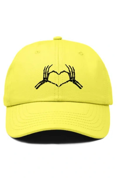Dalix Skeleton Heart Embroidered Dad Hat In Yellow