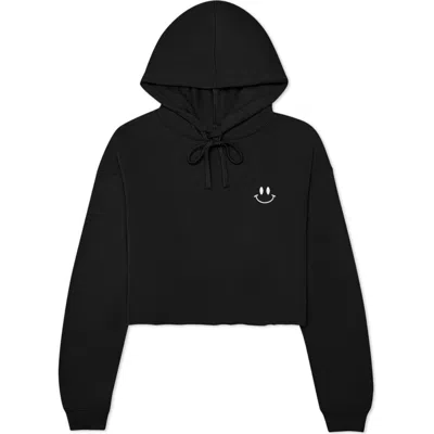 Dalix Smile Face Cropped Hoodie In Black
