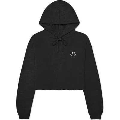 Dalix Smile Face Cropped Hoodie In Dark Heather