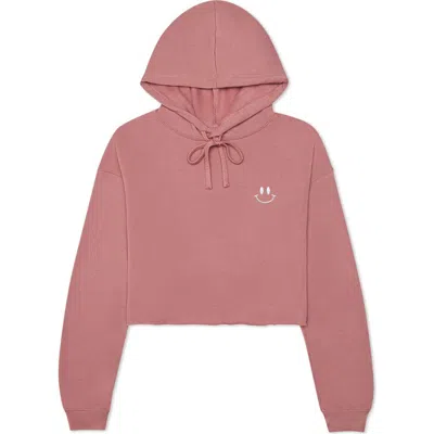 Dalix Smile Face Cropped Hoodie In Mauve