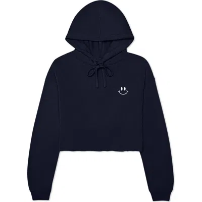 Dalix Smile Face Cropped Hoodie In Navy Blue