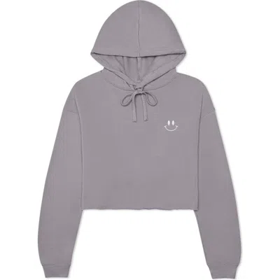 Dalix Smile Face Cropped Hoodie In Storm Gray