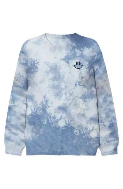 Dalix Smile Face Tie Dye Crewneck Sweatshirt In Tie Dye Blue