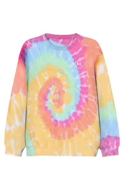 Dalix Smile Face Tie Dye Crewneck Sweatshirt In Tie Dye Rainbow