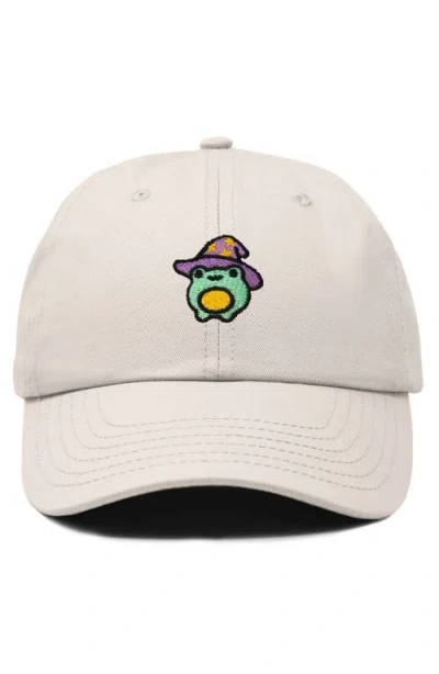 Dalix Sorcerer Frog Embroidered Dad Hat In Beige