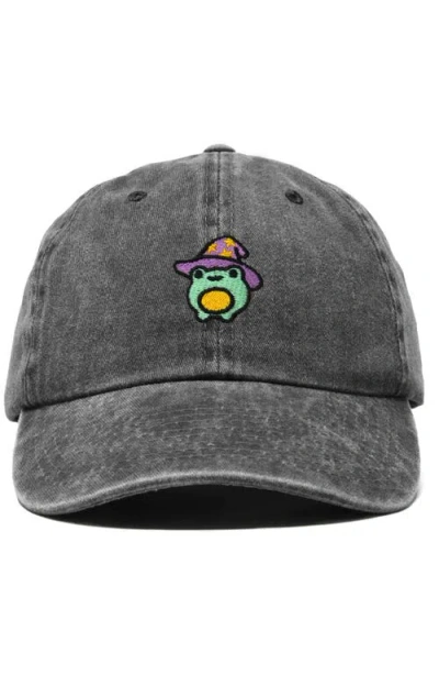 Dalix Sorcerer Frog Embroidered Dad Hat In Washed Black