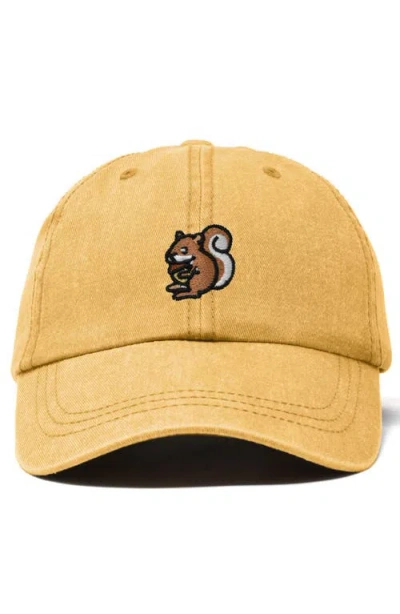 Dalix Squirrel Embroidered Outdoor Cap In Washed Gold