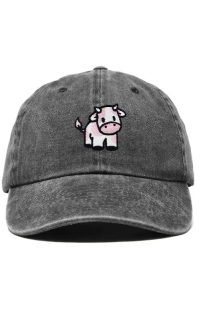 Dalix Strawberry Cow Embroidered Cap In Washed Black