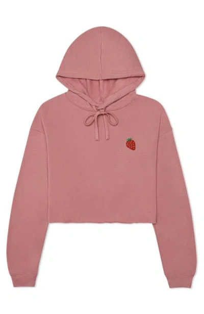 Dalix Strawberry Cropped Fleece Hoodie In Mauve