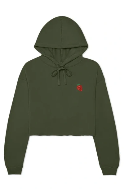 Dalix Strawberry Cropped Fleece Hoodie In Military Green
