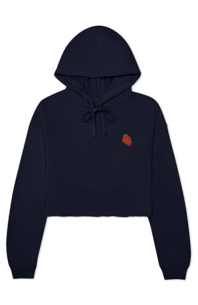 Dalix Strawberry Cropped Fleece Hoodie In Navy Blue