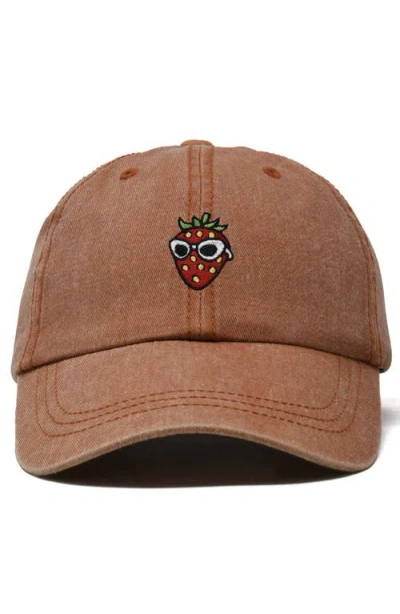 Dalix Strawberry Embroidered Casual Cap In Washed Orange