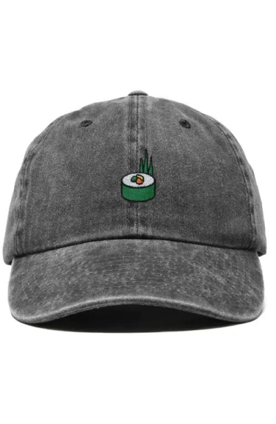 Dalix Sushi Roll Embroidered Dad Hat In Washed Black