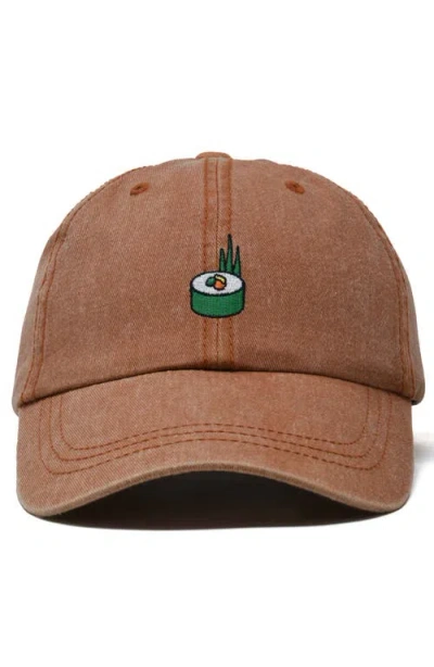 Dalix Sushi Roll Embroidered Dad Hat In Brown