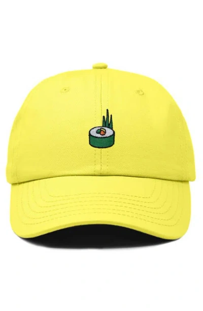 Dalix Sushi Roll Embroidered Dad Hat In Yellow