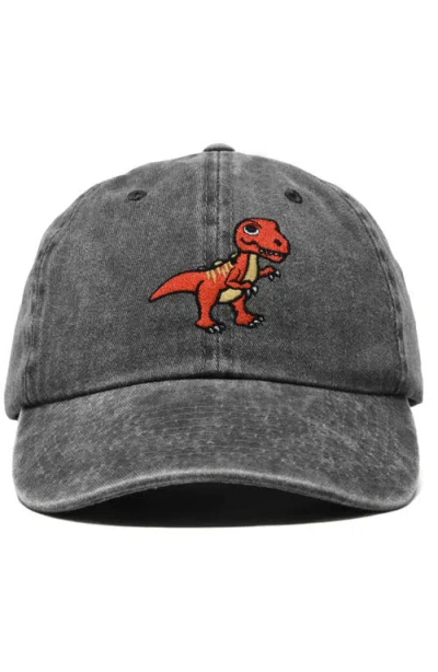 Dalix T-rex Embroidered Casual Cap In Washed Black