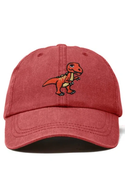 Dalix T-rex Embroidered Casual Cap In Washed Red