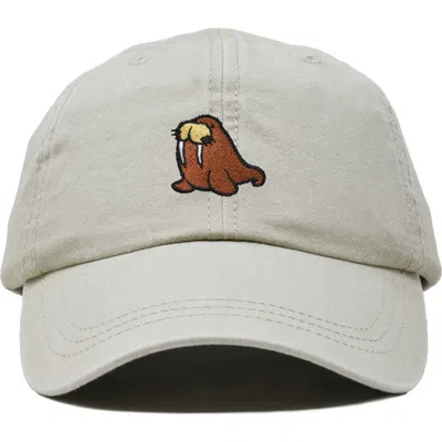 Dalix Walrus Embroidered Outdoor Cap In Washed Stone White