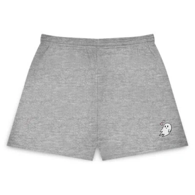 Dalix Womens Heartly Ghost Embroidered Fleece Short Sweats In Athletic Heather