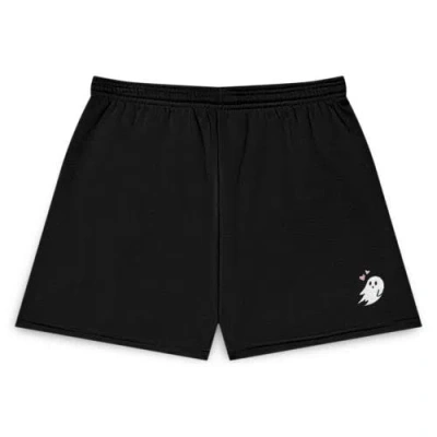 Dalix Womens Heartly Ghost Embroidered Fleece Short Sweats In Black