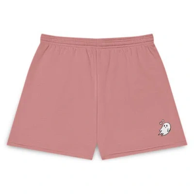 Dalix Womens Heartly Ghost Embroidered Fleece Short Sweats In Mauve