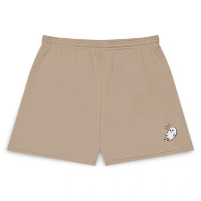 Dalix Womens Heartly Ghost Embroidered Fleece Short Sweats In Tan