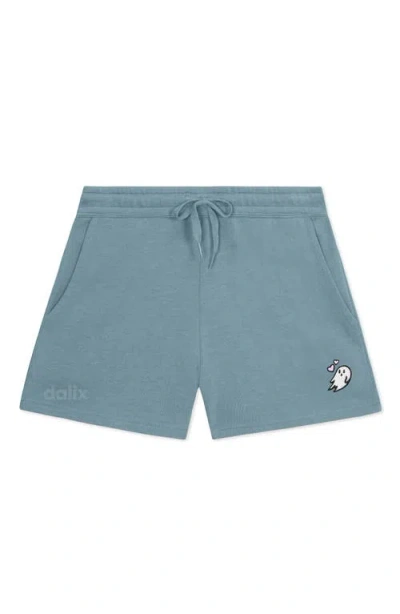 Dalix Womens Heartly Ghost Midweight Washed Fleece Shorts In Blue