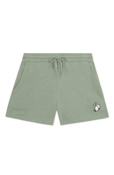 Dalix Womens Heartly Ghost Midweight Washed Fleece Shorts In Green