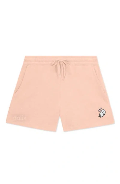 Dalix Womens Heartly Ghost Midweight Washed Fleece Shorts In Pink